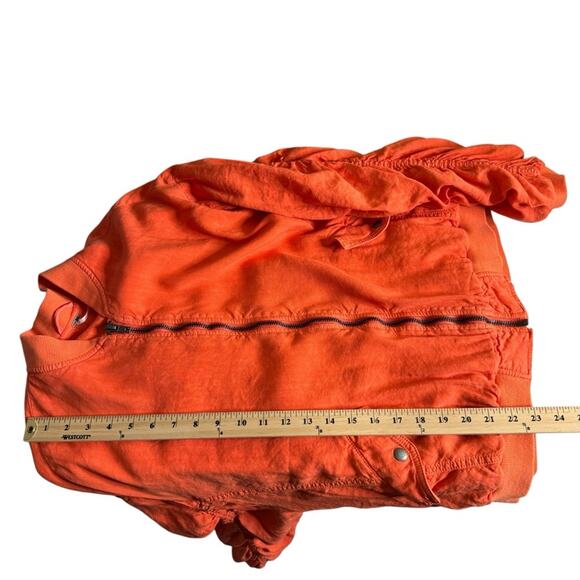 Free People Ruched Cosy Fit Soft Orange Bomber Jacket Full Zip Women's Size XS - Picture 9 of 12